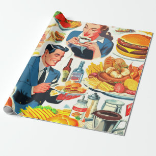 Vintage 1950s Food Comics Illustration Wrapping Paper