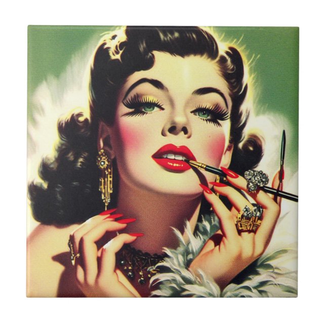 Vintage 1950s Glamour Girl Tile (Front)