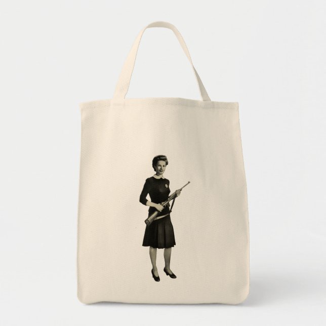 Vintage 1950s Gun Gal Rifle Grocery Tote Bag (Front)