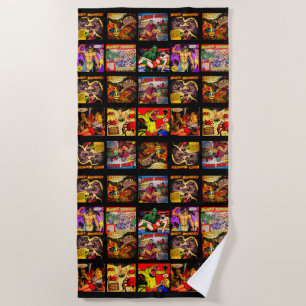 Vintage 1950s Horror Comic Art Panels Beach Towel