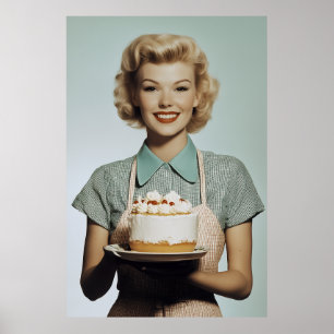 Vintage 1950s Housewife Baking Poster
