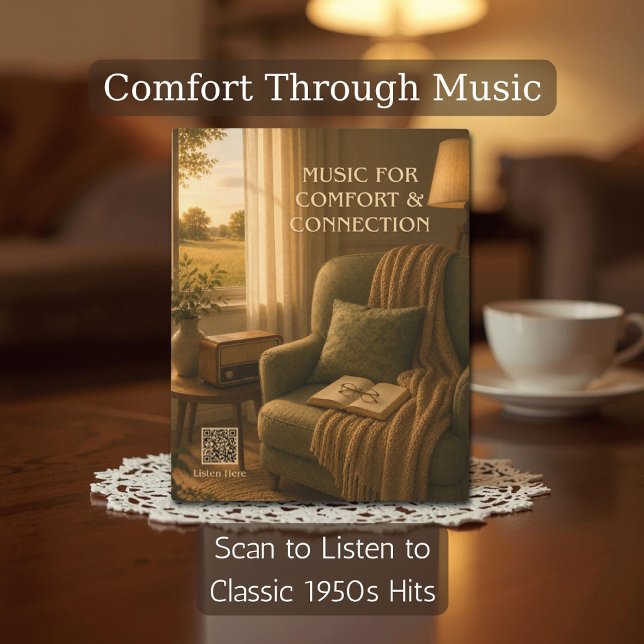 Vintage 1950s Music Therapy QR Code Plaque (Vintage-inspired music therapy wall art with QR code linking to relaxing 1950s Spotify hits.)