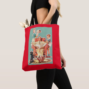 Vintage 1950's nuclear family 50's housewife cake tote bag