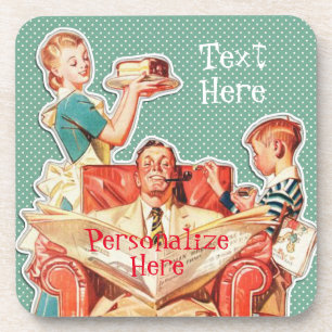 Vintage 1950's nuclear family 50's retro housewife coaster