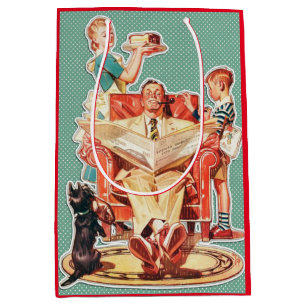 Vintage 1950's nuclear family 50's retro housewife medium gift bag