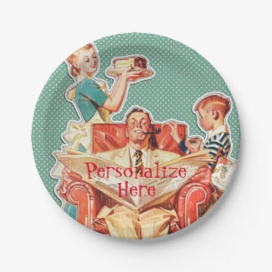 Vintage 1950's nuclear family 50's retro housewife paper plate