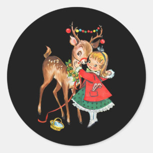 Vintage 1950s Old Fashioned Family Christmas Retro Classic Round Sticker