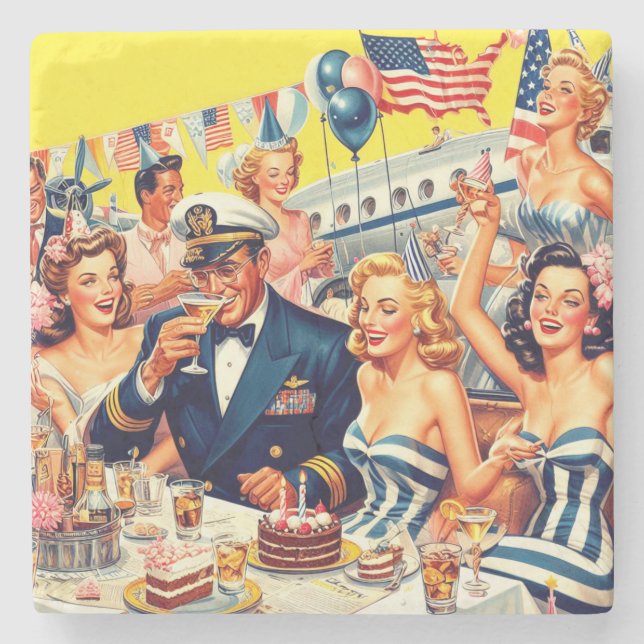 Vintage 1950s Party Illustration Stone Coaster (Front)