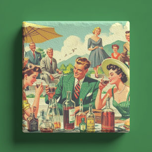Vintage 1950s People Illusration Stone Coaster