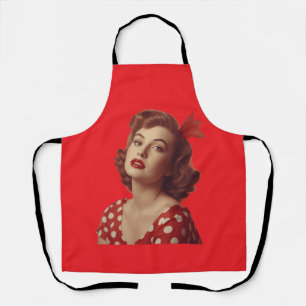 Vintage 1950s Pin-Up Girl Red Polka Dot Apron