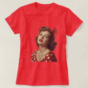 Vintage 1950s Pin-Up Girl Red Polka Dot T-Shirt