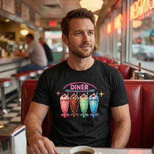 Vintage 1950s Style: Retro Neon Diner Milkshakes Tri-Blend Shirt