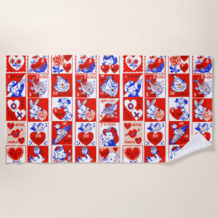 Vintage 1950s Valentine Stamp Pattern Retro Kitsch Beach Towel