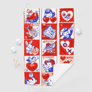 Vintage 1950s Valentine Stamp Pattern Retro Kitsch Golf Towel