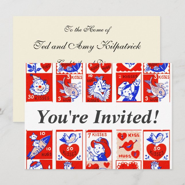 Vintage 1950s Valentine Stamp Pattern Retro Kitsch Invitation (Front/Back)
