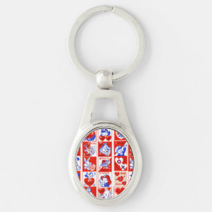 Vintage 1950s Valentine Stamp Pattern Retro Kitsch Key Ring