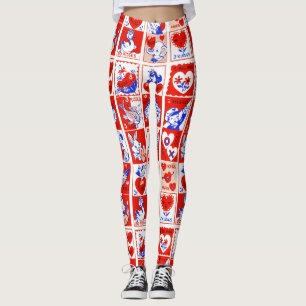 Vintage 1950s Valentine Stamp Pattern Retro Kitsch Leggings