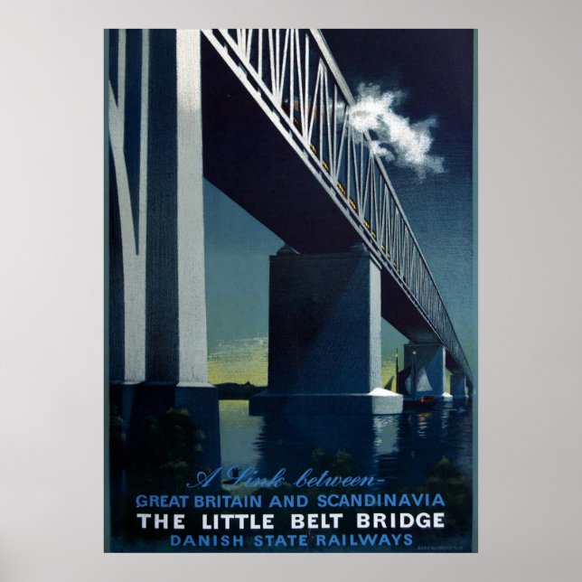 Vintage 1951 Aage Rasmussen Danish State Railways  Poster (Front)