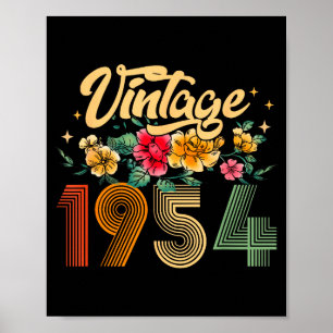 Vintage 1954 Made In 1954 Floral 70th Birthday 70 Poster