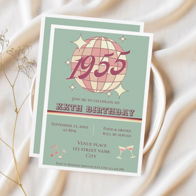 Vintage 1955 70th birthday retro teal Invitation (Creator Uploaded)