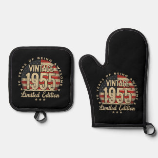 Vintage 1955 Limited Edition 70-Year-Old Gifts USA Oven Mitt & Pot Holder Set