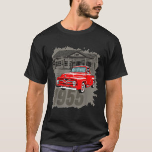 Vintage 1955 Red Pick Up Truck At Gas Station T-Shirt