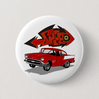 Vintage 1957 Chevy with Grafitti Text Speed 6 Cm Round Badge