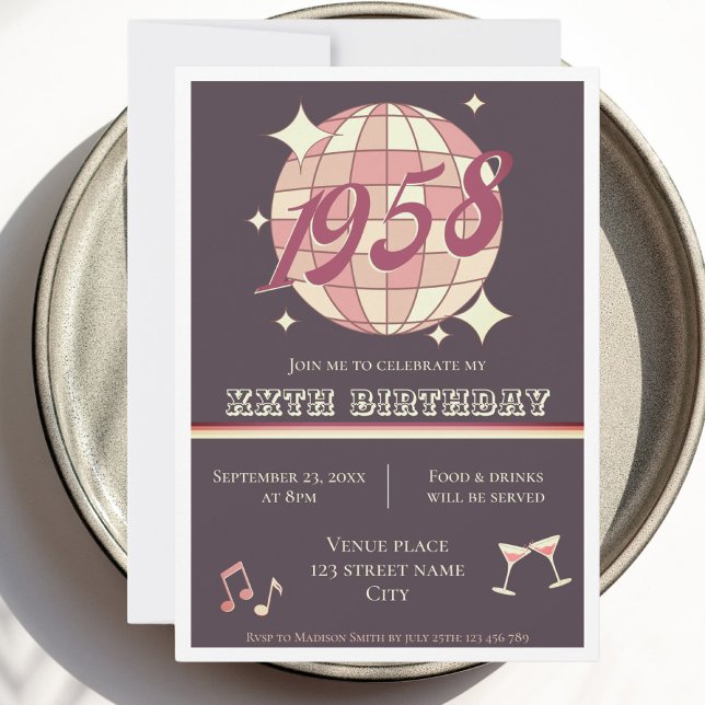 Vintage 1958 66th birthday retro purple Invitation (Creator Uploaded)