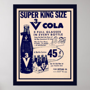 Vintage 1960's 3V Cola Advertisement Poster