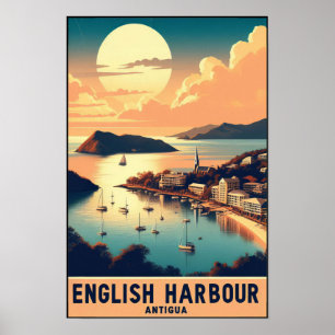 Vintage 1960s Antigua English Harbour Travel Poster