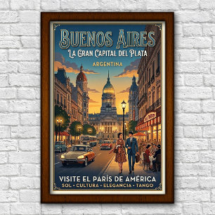 Vintage 1960s Buenos Aires, Argentina Travel Poster
