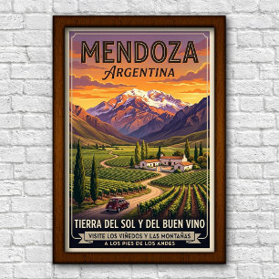 Vintage 1960s Mendoza, Argentina Travel Poster