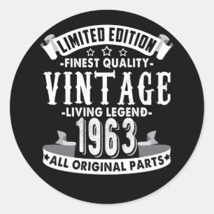 Vintage 1963 - 59th Birthday 59 Year Old B-day Classic Round Sticker