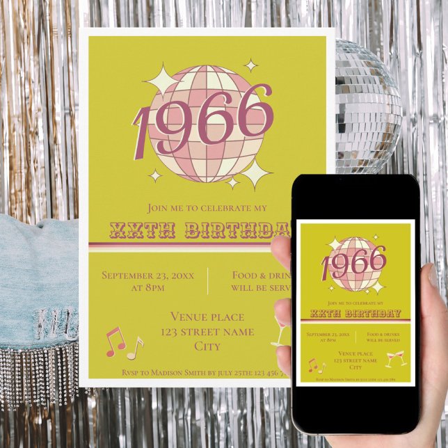Vintage 1966 60th birthday retro green  invitation (Creator Uploaded)