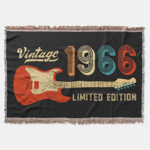 Vintage 1966 Birthday Electric Guitar Lover Gift Throw Blanket