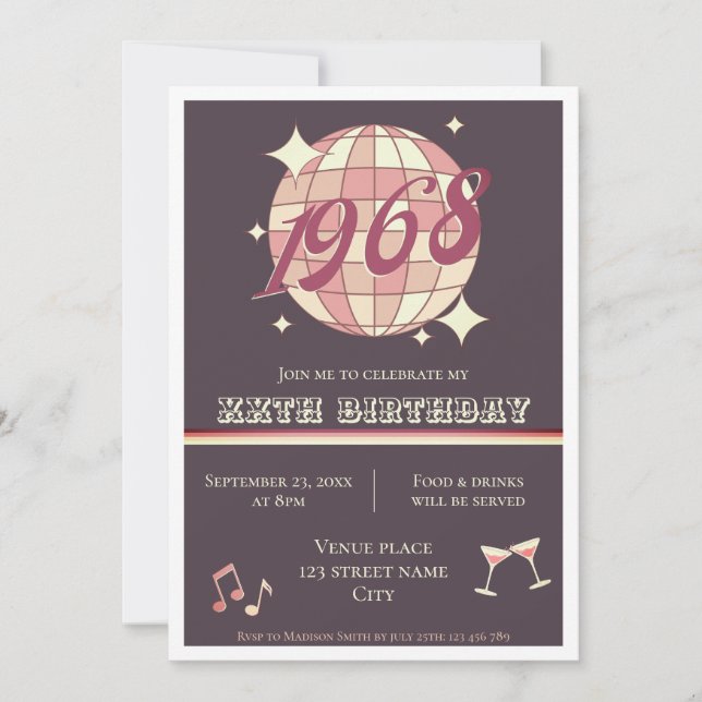 Vintage 1968 62nd birthday retro purple Invitation (Front)
