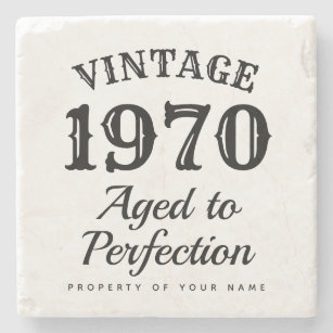 Vintage 1970 Aged to perfection fun Birthday 50th Stone Coaster