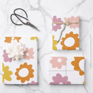 Vintage 1970s Floral Pattern in Lavender Yellow Wrapping Paper Sheet