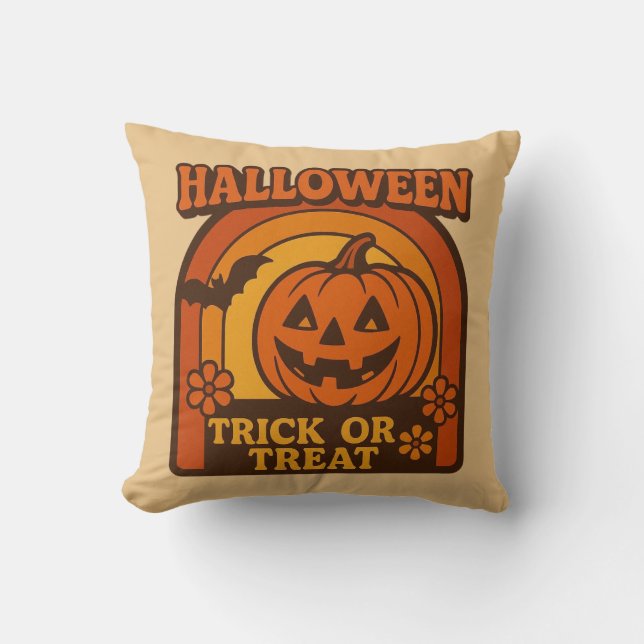 Vintage 1970s Trick or Treat Halloween Cushion (Front)