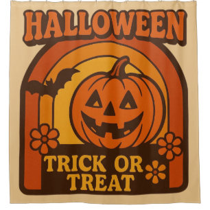 Vintage 1970s Trick or Treat Halloween Shower Curtain