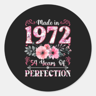 Vintage 1972 54 Year Of Being Awesome Floral Birth Classic Round Sticker