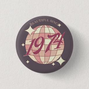 Vintage 1974 50th birthday retro purple  3 cm round badge
