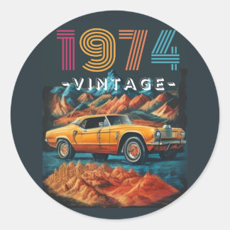 Vintage 1974 cool car classic round sticker