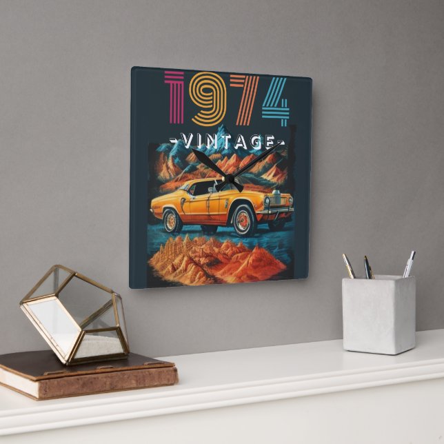 Vintage 1974 cool car square wall clock (Office)