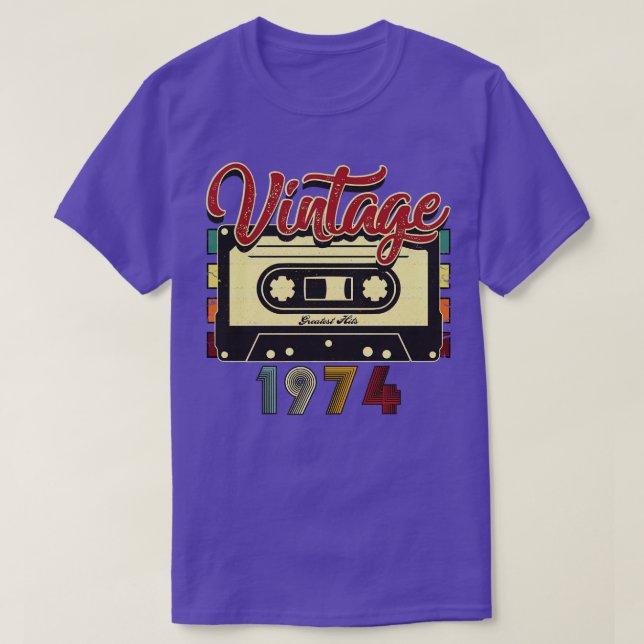Vintage 1974 Greatest Hits Cassette Tape T-Shirt (Design Front)