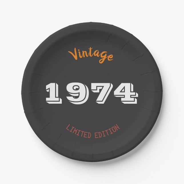 Vintage 1974 Limited Edition 52nd Birthday  Paper Plate (Front)