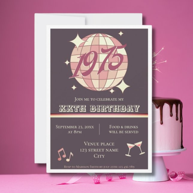 Vintage 1975 50th birthday retro purple Invitation (Creator Uploaded)