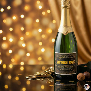 Vintage 1975 Aged To Perfection Black Gold Birthda Sparkling Wine Label