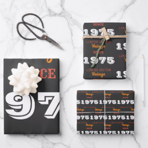 Vintage 1975 Limited Edition 50th Birthday Retro Wrapping Paper Sheet