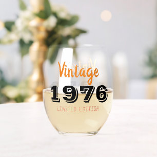 Vintage 1976 50th Birthday – Retro Gift for 50  Stemless Wine Glass
